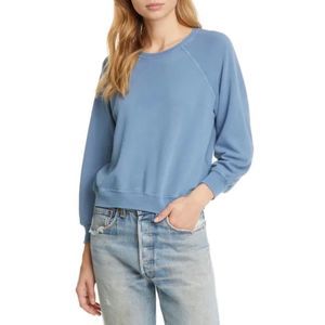 THE GREAT Shrunken Sweatshirt In Vintage Blue NWT SZ 0 made in USA 100% cotton